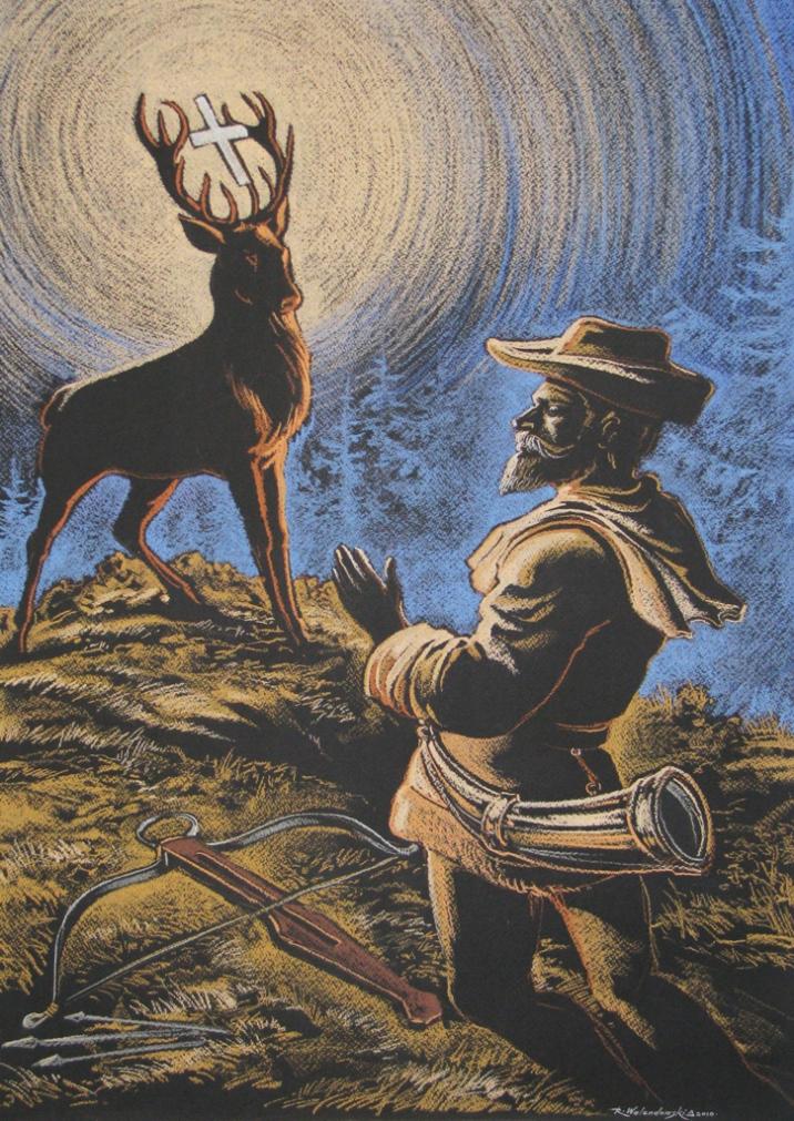 Rafał&#x20;Walendowski&#x2c;&#x20;„Widzenie&#x20;świętego&#x20;Huberta”&#x2c;&#x20;pastel